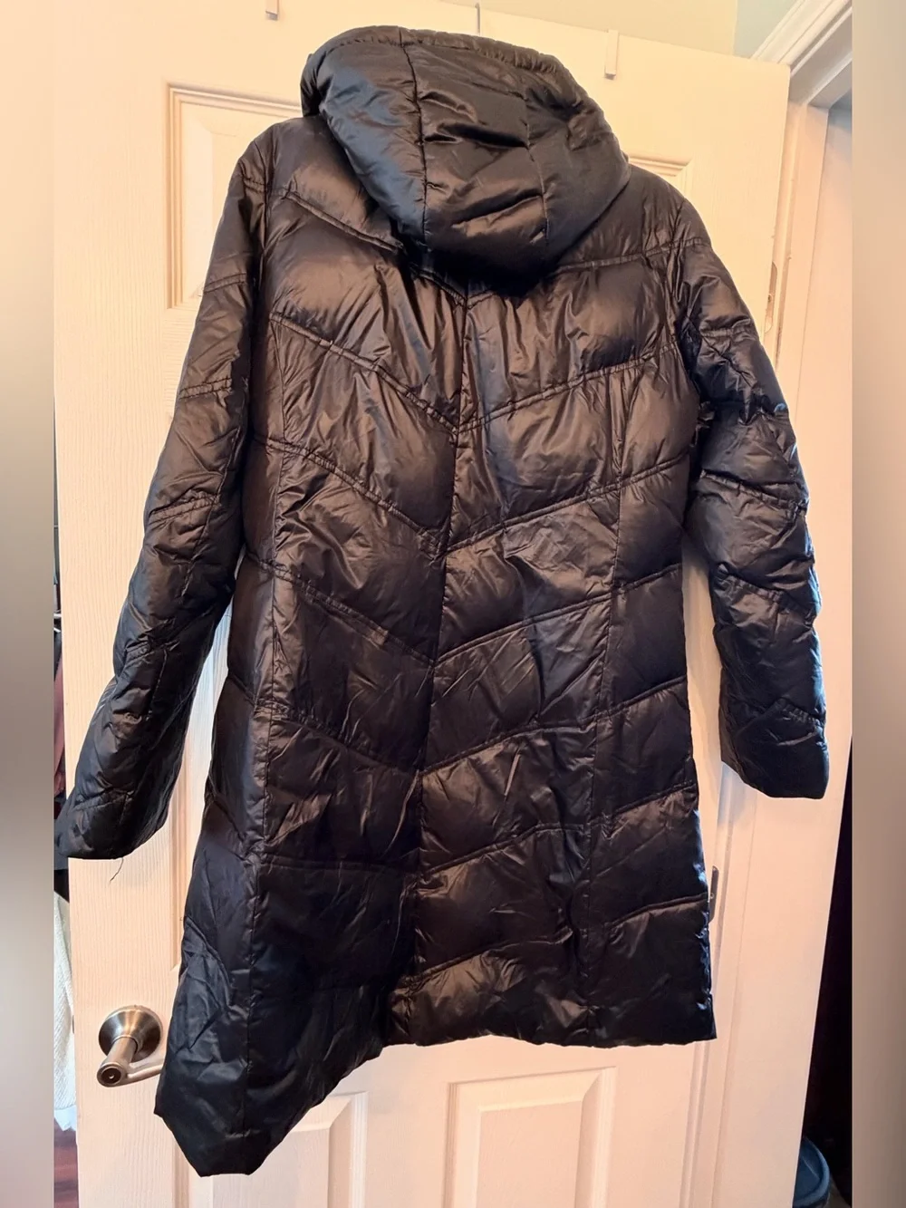 Michael Kors Women's Black Long Quilted Puffer Coat with Hood